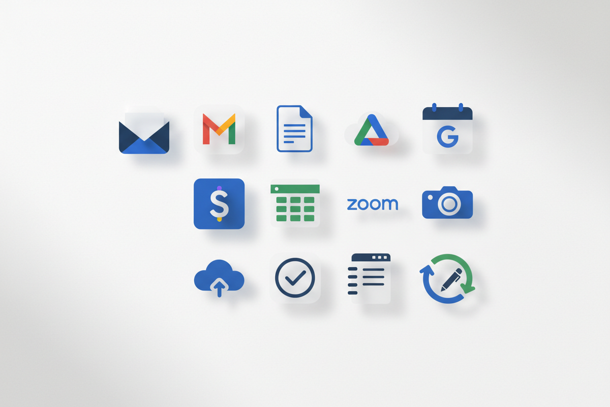 Essential tools for virtual assistants including email, Google Workspace, and productivity apps