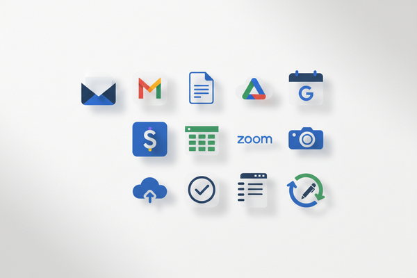 Essential tools for virtual assistants including email, Google Workspace, and productivity apps