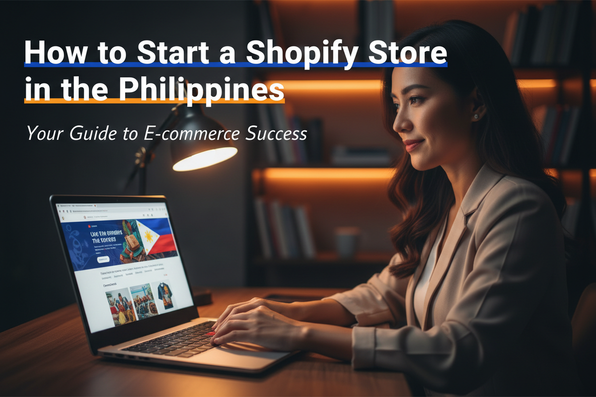 Filipino entrepreneur working on laptop setting up a Shopify store in the Philippines