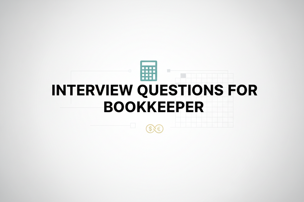 Bookkeeper job interview setting with financial documents, laptop, and accounting software on desk