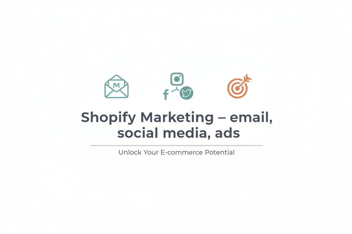 Shopify marketing strategy showing email campaigns, social media posts, and paid advertising dashboard