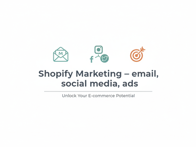Shopify marketing strategy showing email campaigns, social media posts, and paid advertising dashboard