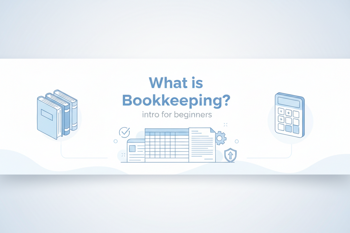 Bookkeeping basics showing financial ledger, receipts, and transaction records for small business management