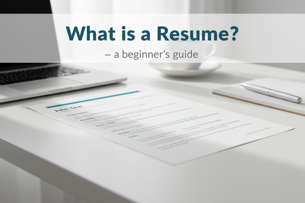 Professional resume document on desk with pen, laptop, and job application materials for career development